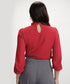 Chiffon Lantern Sleeve Detailed Neck Red Top